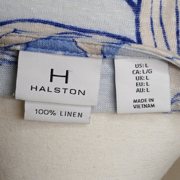 Halston Gardengirl 100% Linen Slub Floral T-Shirt Blue Size Large - Picture 4 of 4
